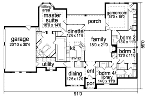 Floor Plan - Main Floor for European House Plan #84-321 - 4 bed, 3 bath