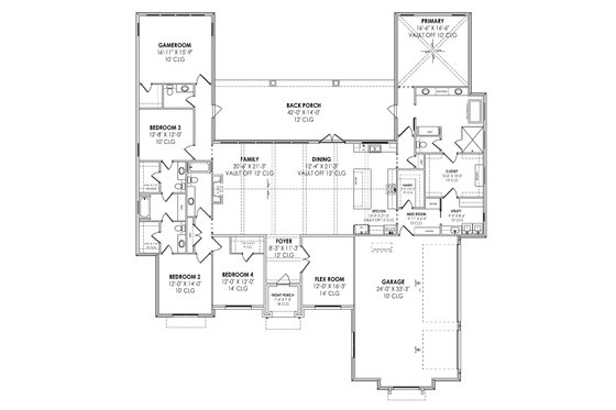Floor Plan - Main Floor for Prairie House Plan #1096-37 - 4 bed, 3.5 bath