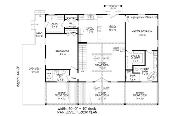 Floor Plan - Main Floor for Cabin House Plan #932-845 - 2 bed, 2 bath