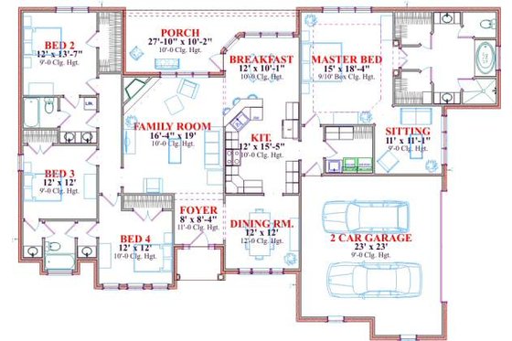 Floor Plan - Main Floor for European House Plan #63-137 - 4 bed, 3 bath