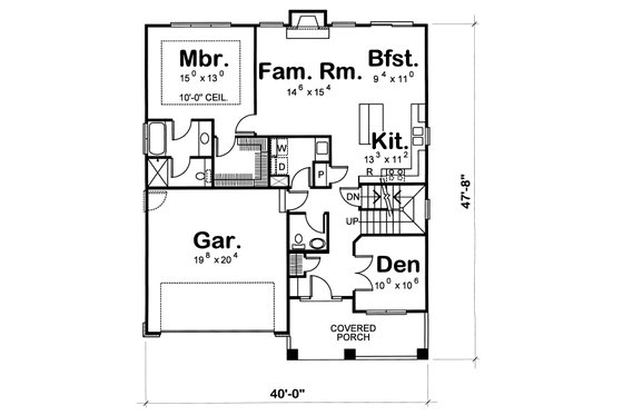 Floor Plan - Main Floor for Craftsman House Plan #20-1220 - 3 bed, 2.5 bath