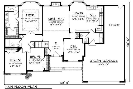 Floor Plan - Main Floor for Traditional House Plan #70-1083 - 3 bed, 1.5 bath