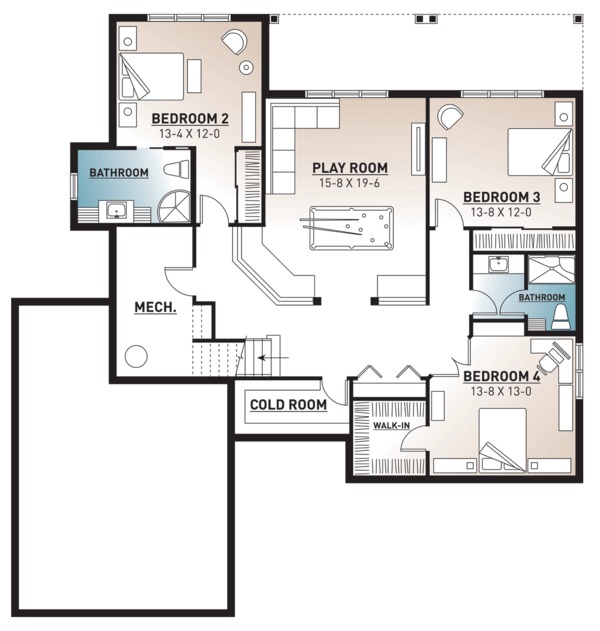 House Design - Traditional Floor Plan - Lower Floor Plan #23-2534