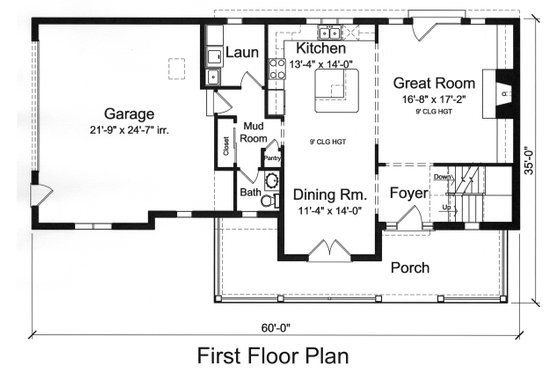 Floor Plan - Main Floor for Traditional House Plan #46-496 - 4 bed, 2.5 bath