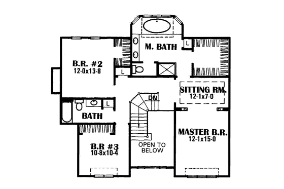 Floor Plan - Upper Floor for Country House Plan #50-218 - 3 bed, 2.5 bath