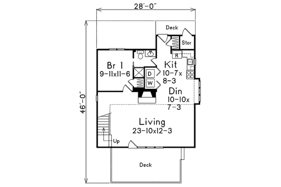 Floor Plan - Main Floor for Cottage House Plan #57-485 - 3 bed, 2 bath