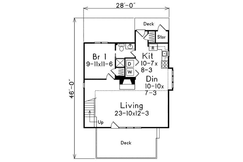 Architectural House Design - Floor Plan - Main Floor for Cottage House Plan #57-485 - 3 bed, 2 bath
