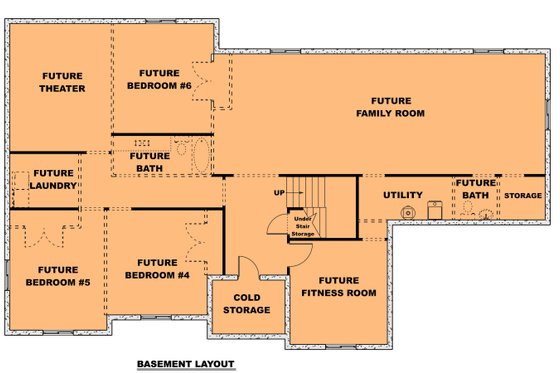 Floor Plan - Lower Floor for Traditional House Plan #1111-12 - 4 bed, 2.5 bath