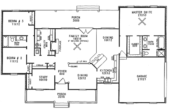 Floor Plan - Main Floor for Country House Plan #14-112 - 3 bed, 2 bath