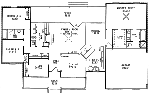 Architectural House Design - Country Floor Plan - Main Floor Plan #14-112