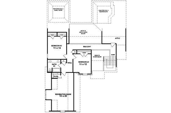 Floor Plan - Upper Floor for European House Plan #81-1045 - 3 bed, 2.5 bath