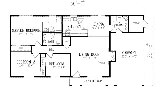 Architectural House Design - Ranch Floor Plan - Main Floor Plan #1-160