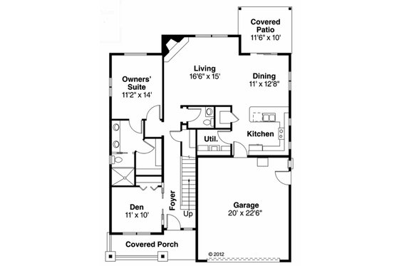 Floor Plan - Main Floor for Craftsman House Plan #124-907 - 3 bed, 2.5 bath
