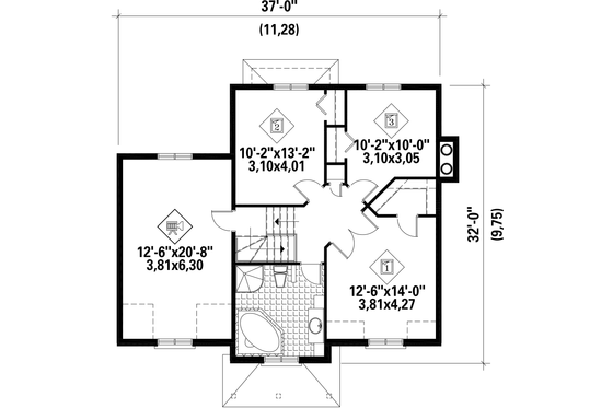 Floor Plan - Upper Floor for European House Plan #25-4680 - 3 bed, 1 bath