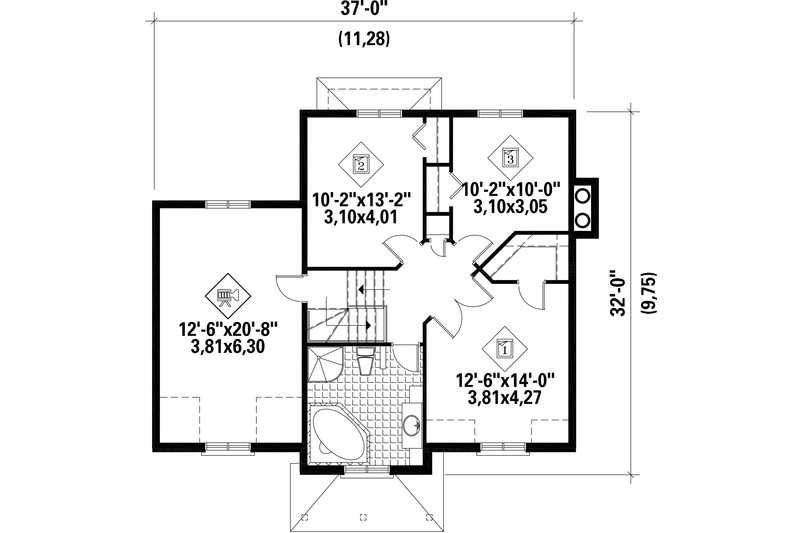 House Blueprint - Floor Plan - Upper Floor for European House Plan #25-4680 - 3 bed, 1 bath