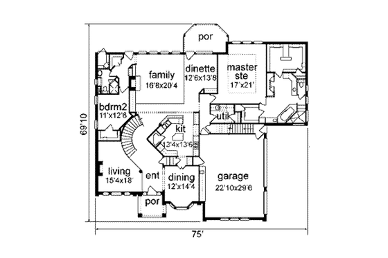 Floor Plan - Main Floor for European House Plan #84-155 - 4 bed, 4 bath