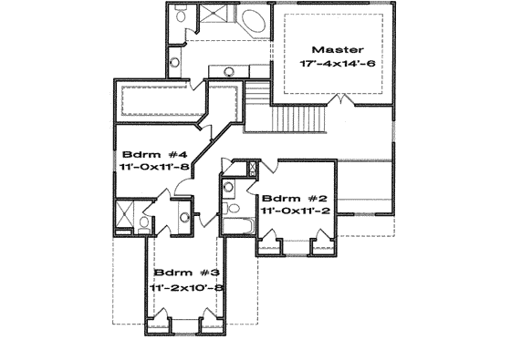 Floor Plan - Upper Floor for Traditional House Plan #6-133 - 4 bed, 3.5 bath