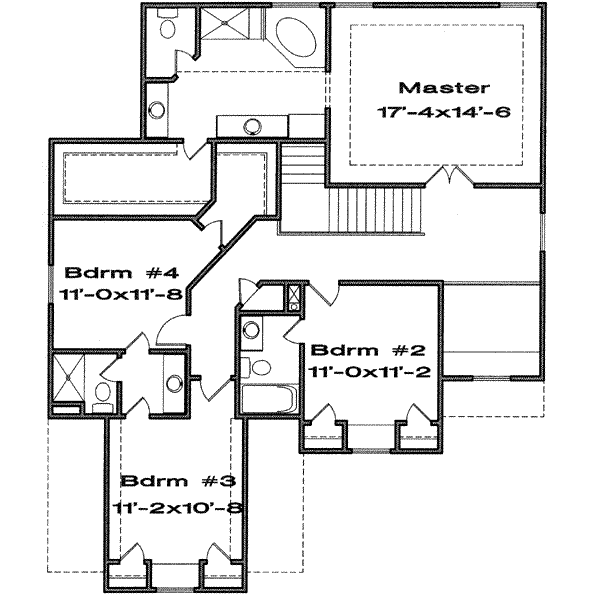 Traditional Floor Plan - Upper Floor Plan #6-133