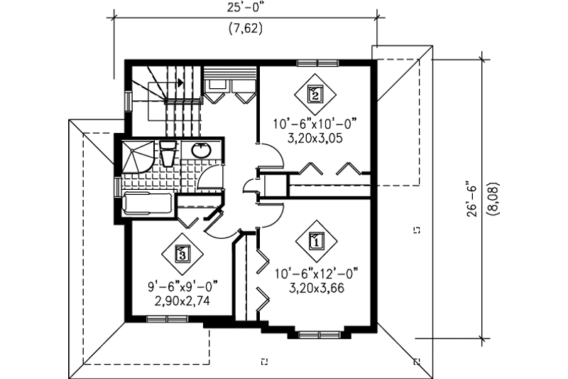 Dream House Plan - Floor Plan - Upper Floor for Traditional House Plan #25-2031 - 3 bed, 1.5 bath