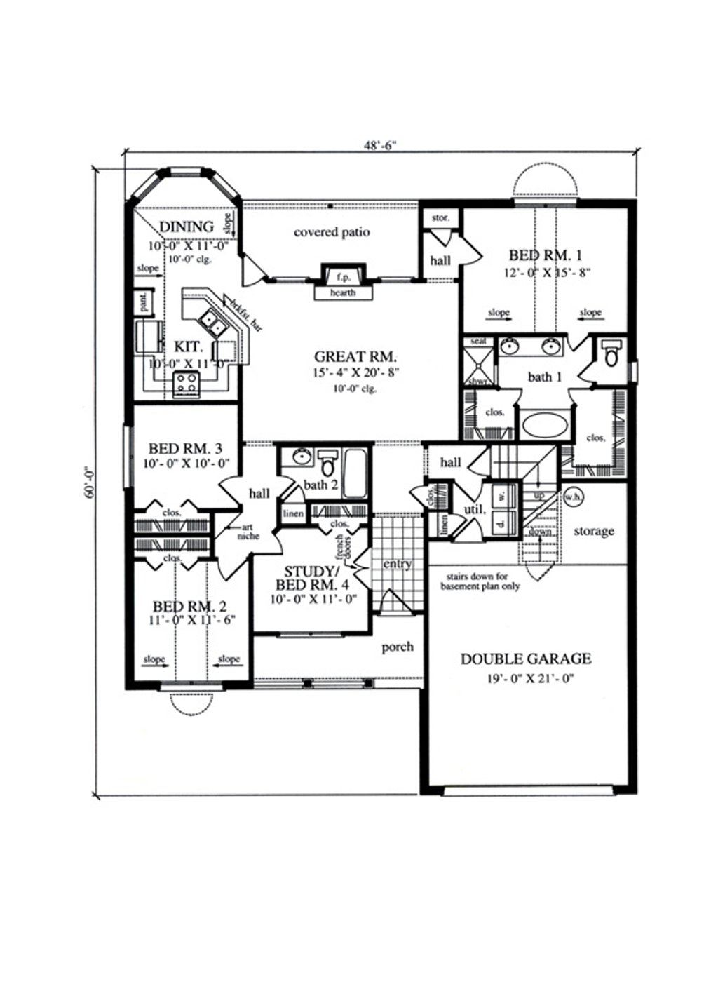 Floor Plan - Main Floor for Farmhouse House Plan #42-399 - 4 bed, 2 bath