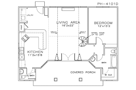 Floor Plan - Main Floor for Beach House Plan #8-225 - 1 bed, 1.5 bath