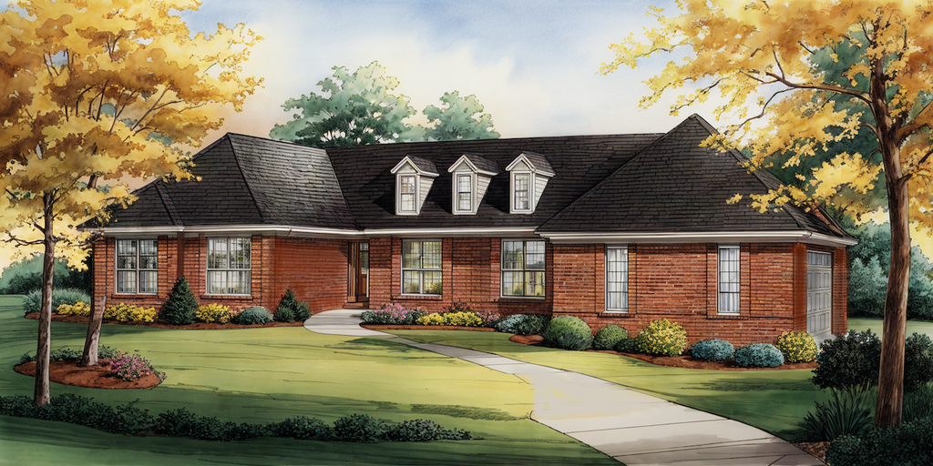 Exterior - Front Elevation 2 for Ranch House Plan #30-178 - 3 bed, 2.5 bath