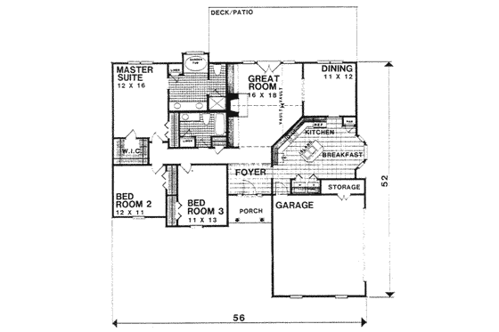 Floor Plan - Main Floor for Traditional House Plan #30-152 - 3 bed, 2 bath