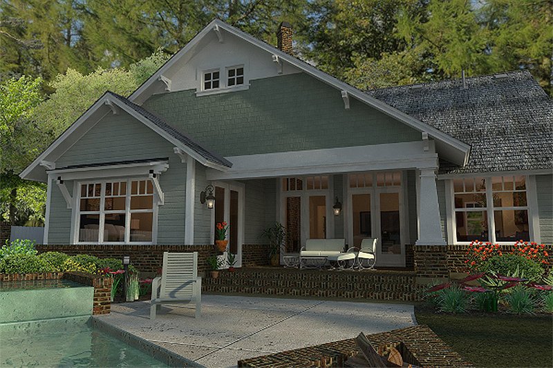 Home Plan - Bungalow style, Craftsman design rear elevation
