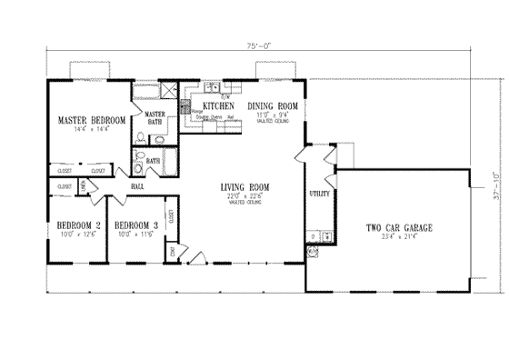 Floor Plan - Main Floor for Farmhouse House Plan #1-319 - 3 bed, 2 bath