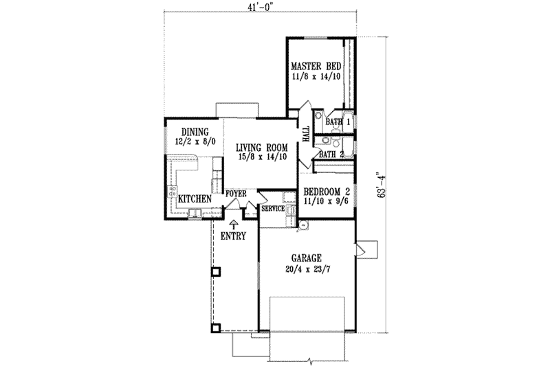 Home Plan - Floor Plan - Main Floor for Adobe / Southwestern House Plan #1-1051 - 2 bed, 2 bath