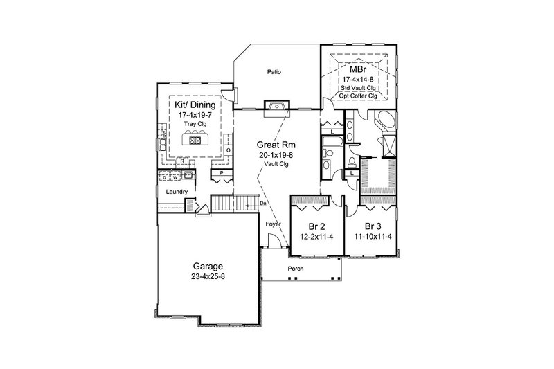 House Blueprint - Floor Plan - Main Floor for Ranch House Plan #57-663 - 3 bed, 2 bath
