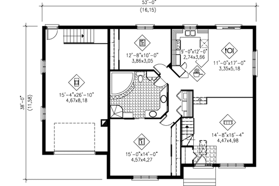 Floor Plan - Main Floor for Ranch House Plan #25-1187 - 2 bed, 1 bath