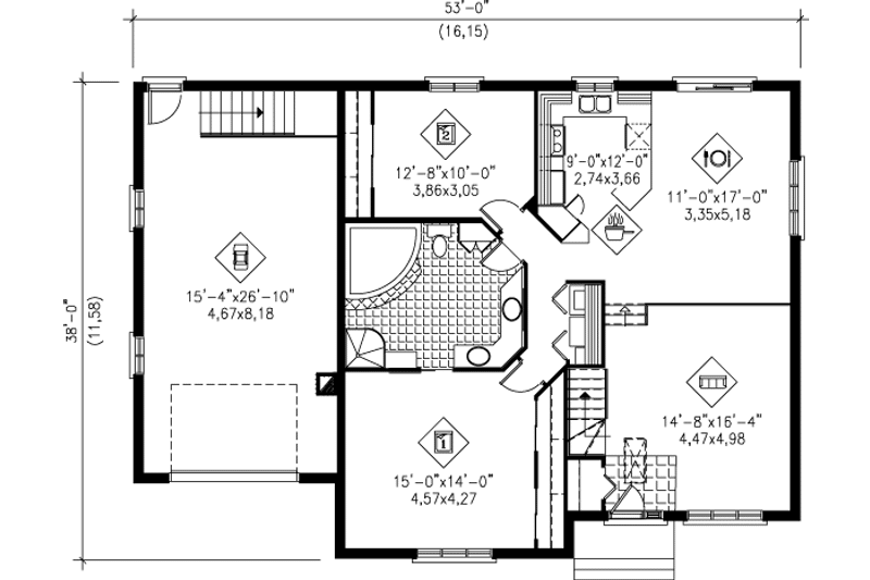 Home Plan - Floor Plan - Main Floor for Ranch House Plan #25-1187 - 2 bed, 1 bath