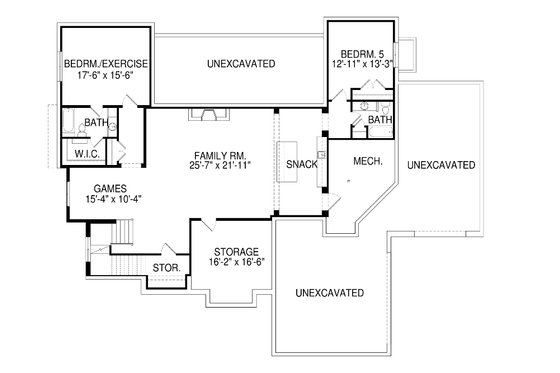Floor Plan - Lower Floor for Contemporary House Plan #920-72 - 6 bed, 5.5 bath