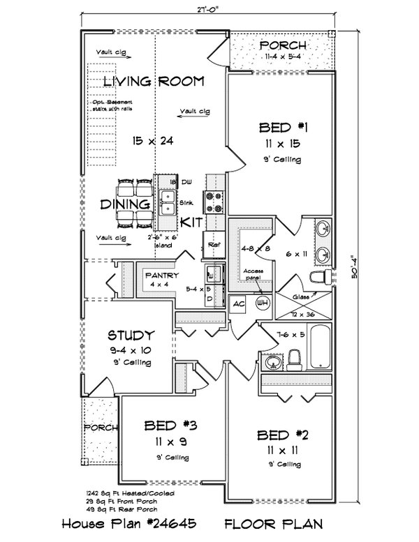 House Blueprint - Floor Plan - Main Floor for Cottage House Plan #513-2438 - 3 bed, 2 bath