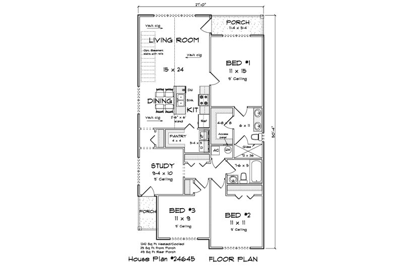 House Blueprint - Floor Plan - Main Floor for Cottage House Plan #513-2438 - 3 bed, 2 bath