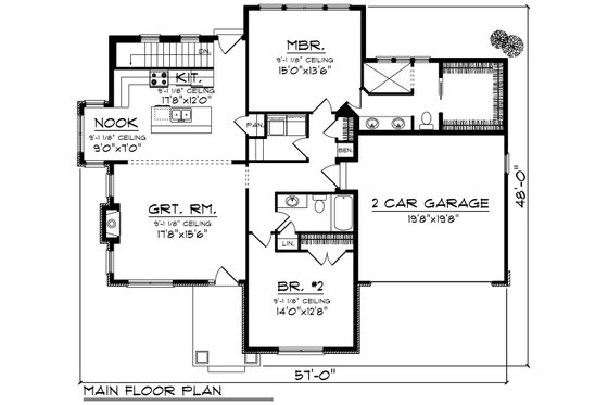 Floor Plan - Main Floor for Ranch House Plan #70-1189 - 2 bed, 2 bath