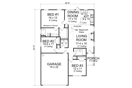 Floor Plan - Main Floor 1 for Traditional House Plan #513-10 - 3 bed, 2 bath