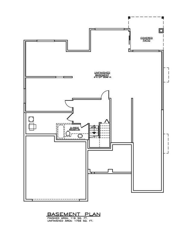 House Blueprint - Floor Plan - Lower Floor for Craftsman House Plan #1100-123 - 3 bed, 2 bath