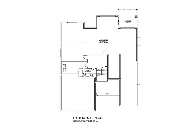 House Blueprint - Floor Plan - Lower Floor for Craftsman House Plan #1100-123 - 3 bed, 2 bath