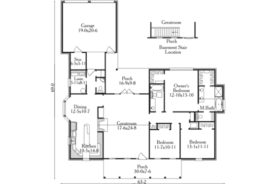 Floor Plan - Main Floor for Country House Plan #406-252 - 3 bed, 2.5 bath