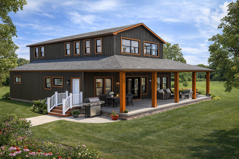 House Blueprint - Exterior - Covered Porch for Barndominium House Plan #1115-12 - 5 bed, 3 bath