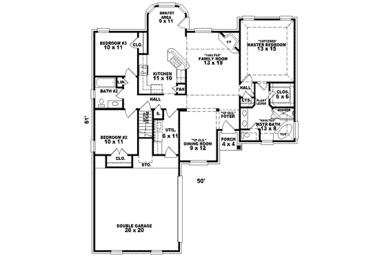 Floor Plan - Main Floor for Traditional House Plan #81-805 - 3 bed, 2 bath