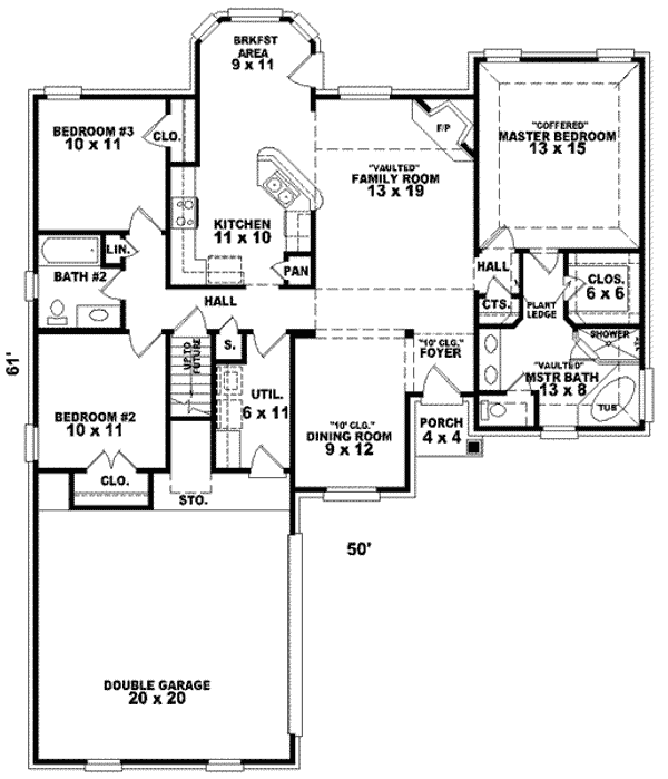 Floor Plan - Main Floor for Traditional House Plan #81-805 - 3 bed, 2 bath