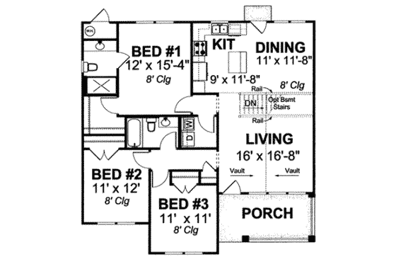 Floor Plan - Main Floor for Cottage House Plan #20-1885 - 3 bed, 2 bath