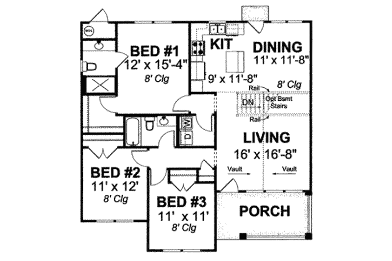 Architectural House Design - Floor Plan - Main Floor for Cottage House Plan #20-1885 - 3 bed, 2 bath