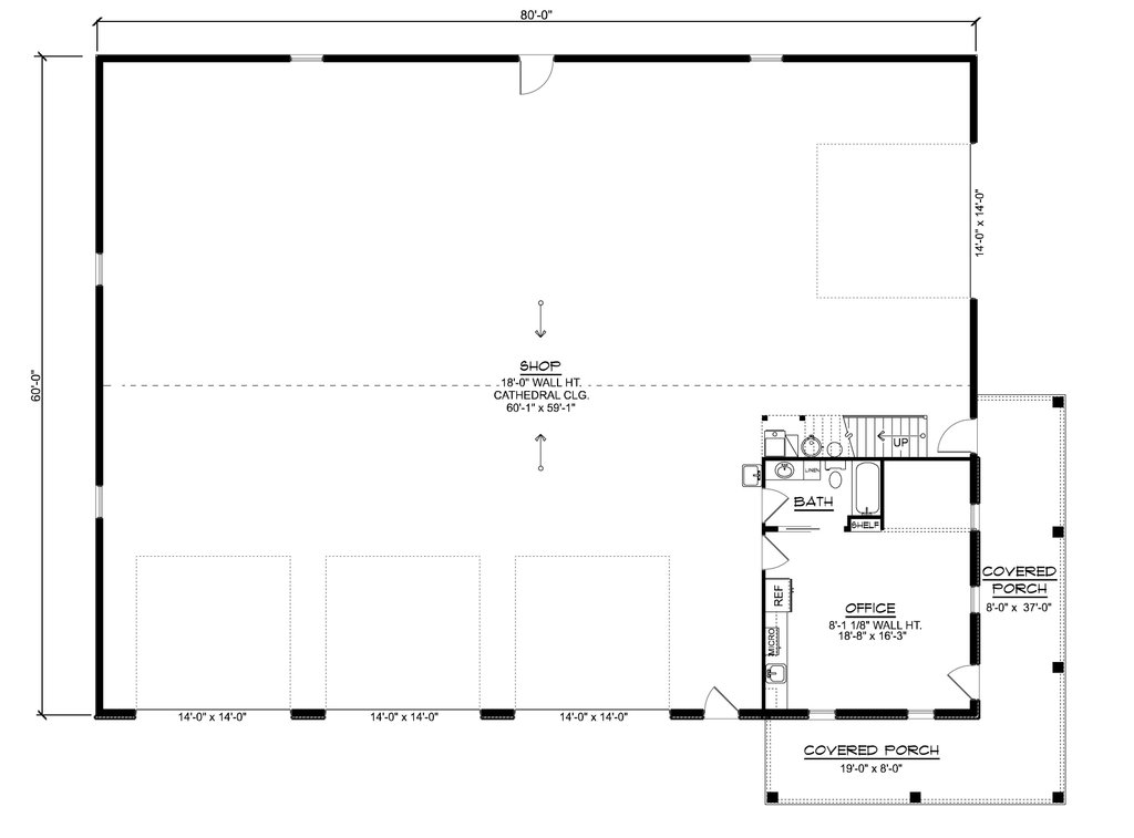 Floor Plan - Main Floor for Barndominium House Plan #1064-462, 1 bath