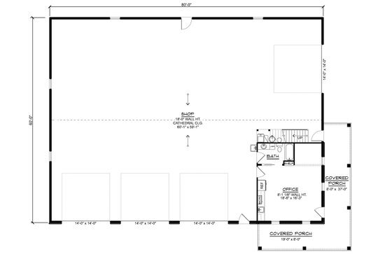 Floor Plan - Main Floor for Barndominium House Plan #1064-462, 1 bath