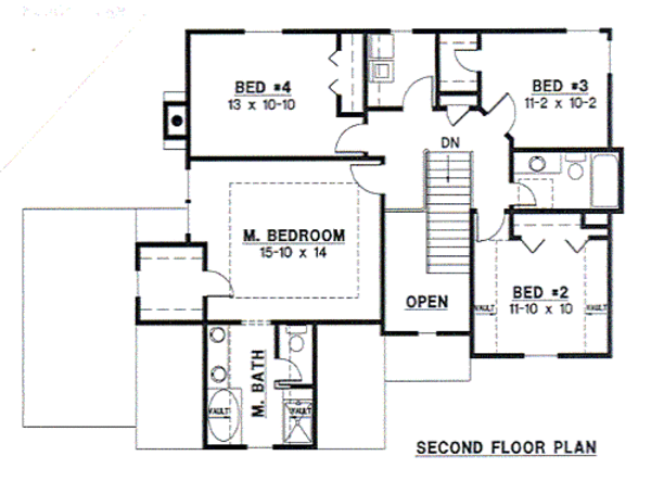 Traditional Floor Plan - Upper Floor Plan #67-164