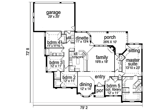 Floor Plan - Main Floor for European House Plan #84-255 - 5 bed, 3 bath